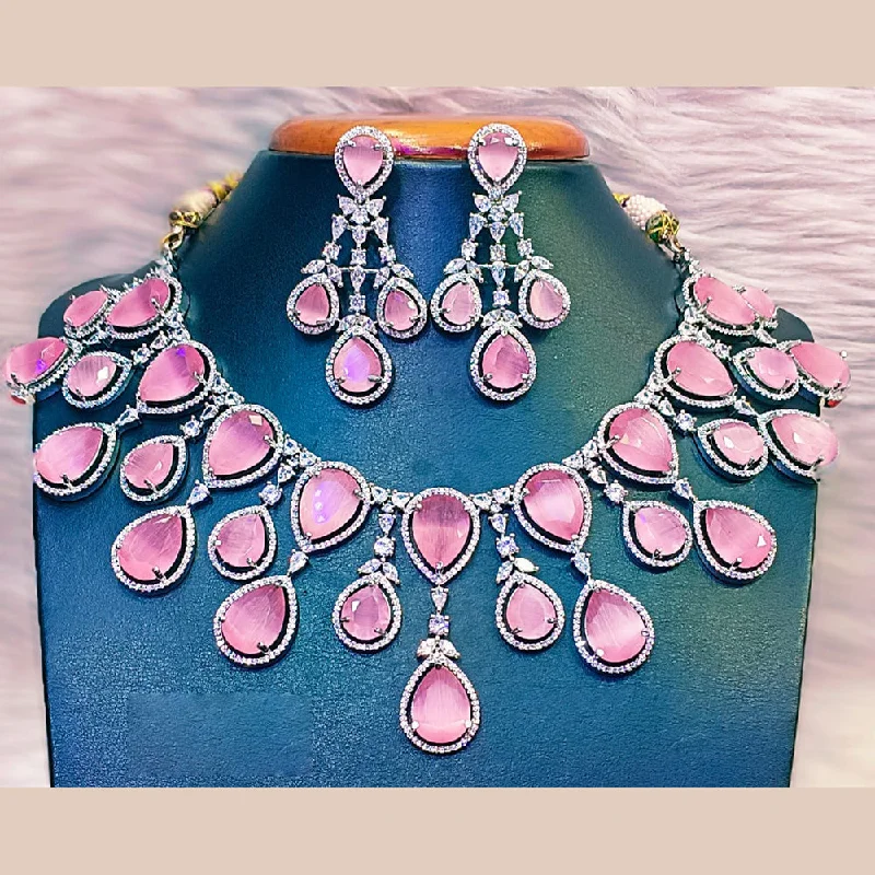 ladies crystal necklaces-Jain Jewellers Silver Plated AD Necklace Set