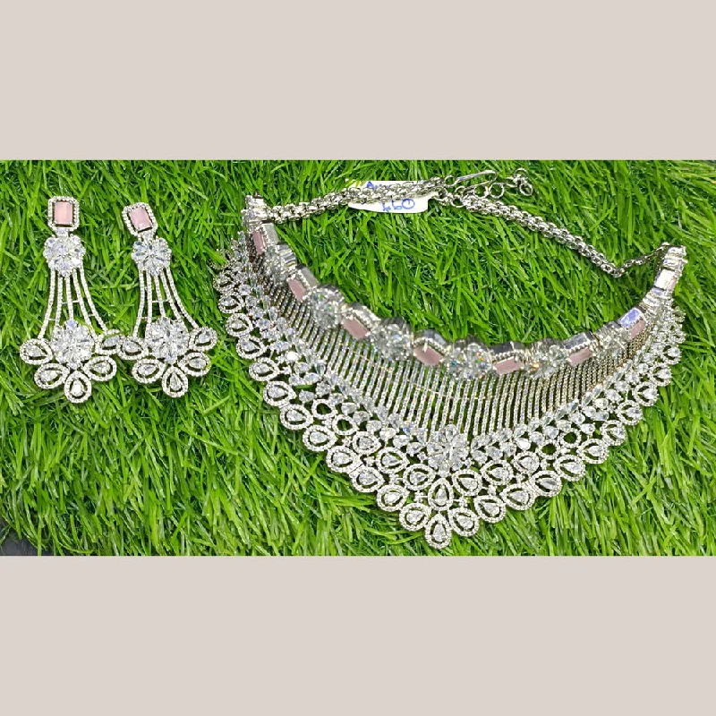 ladies luxury gold necklaces-Jain Jewellers Silver Plated AD Stone Choker Necklace Set