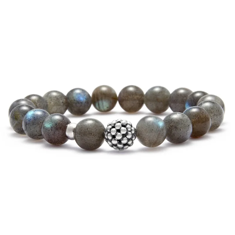 ladies rope bracelets-Maya Labradorite Silver Station Bead Bracelet