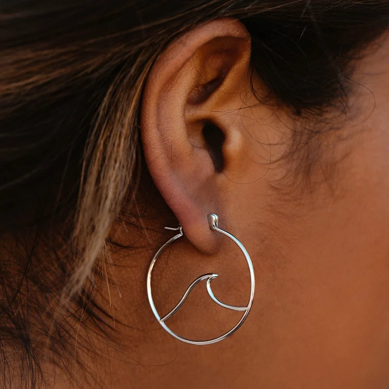 ladies drop earrings-Large Wave Hoop Earrings