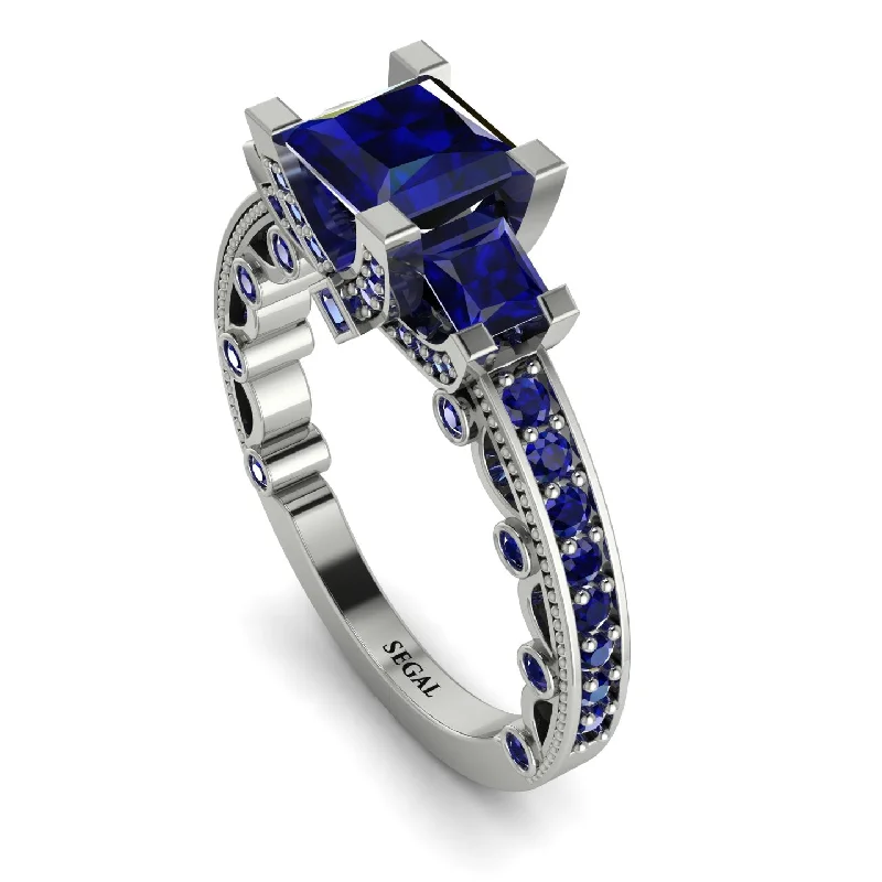 solitaire ladies engagement rings-Modern Geometric Sapphire Gold Engagement Ring - Beverly No. 75