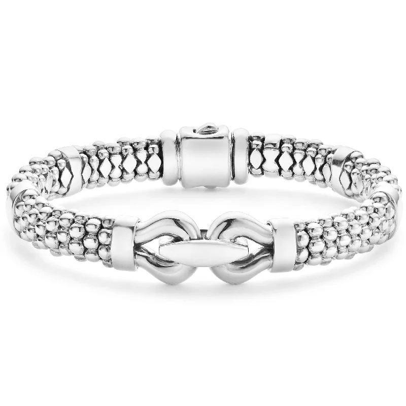 ladies birthstone bracelets-Derby Silver Caviar Buckle Bracelet | 9mm