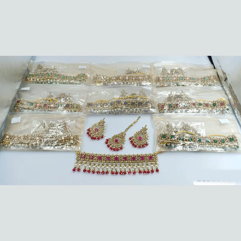 ladies everyday necklaces-Rani Sati Jewels Gold Plated Crystal Stone And Pearl Choker Necklace Set