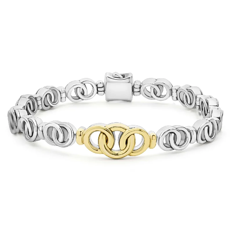 ladies adjustable bracelets-Signature Caviar Two-Tone Interlocking Link Bracelet