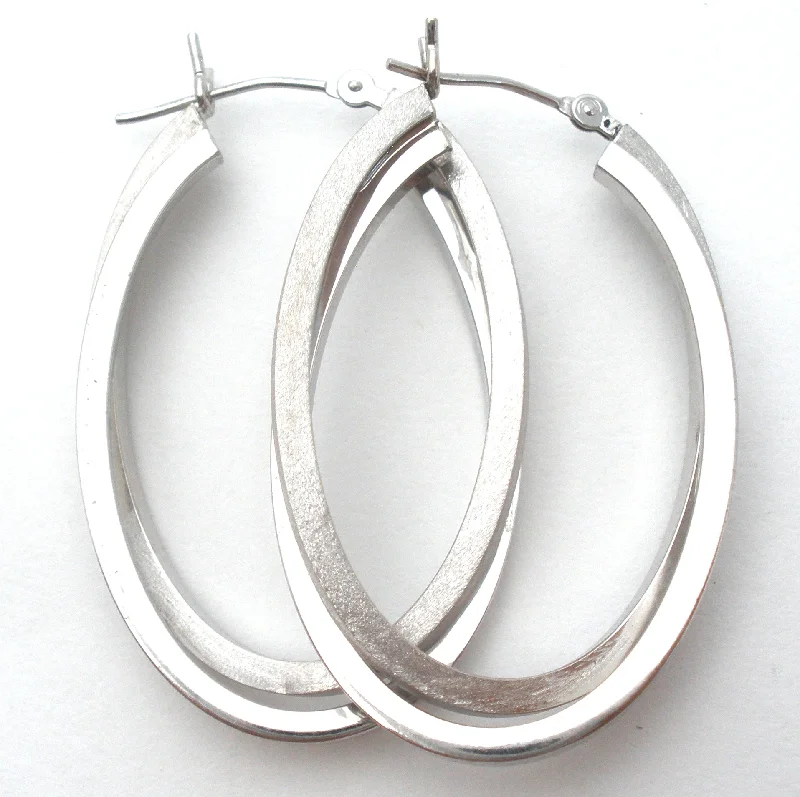 ladies gemstone drop earrings-14K White Gold Hoop Earrings Oval Vintage