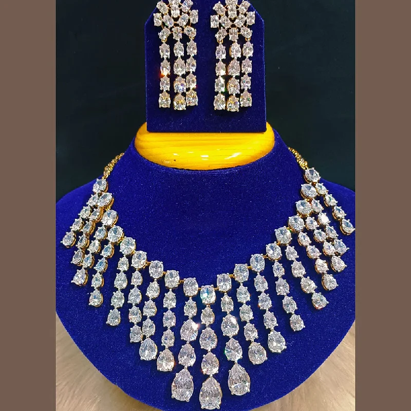 ladies sterling silver necklaces-Jain Jewellers Gold Plated AD Stone Necklace Set