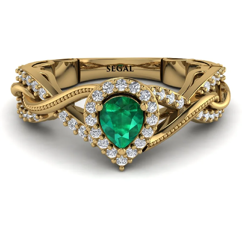 vintage-style ladies engagement rings-Infinity Inspired Halo Emerald Engagement Ring - Teresa No. 4