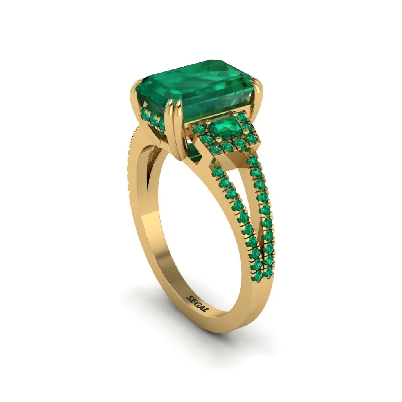 diamond engagement rings for ladies with bands-Split Shank Emerald Cut Emerald Designer Engagement Ring - Ursula No. 19