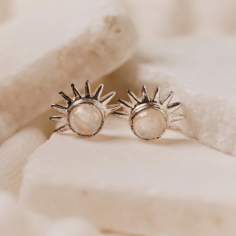 ladies floral stud earrings-Sunrise Moonstone Earrings