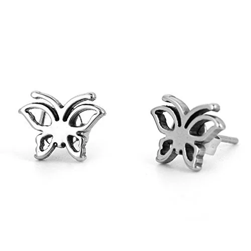 ladies geometric earrings-SEXY SPARKLES stainless steel small Butterfly stud earrings for girls teens women Hypoallergenic jewelry