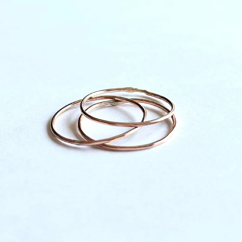 ladies rose gold diamond rings-14kt Solid Rose Gold Hammered Stacking Band Ring - Nickel Free