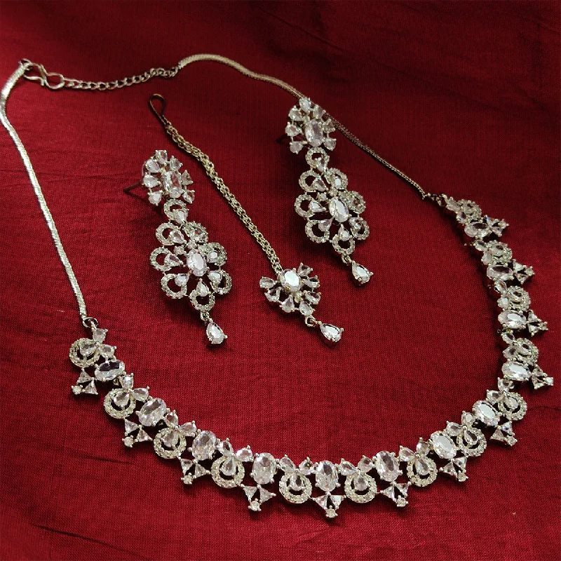 ladies cross necklaces-Aamrapali Silver Plated AD Necklace Set