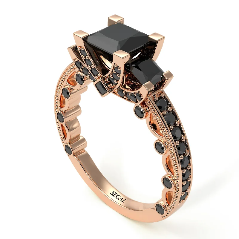 black diamond engagement rings for ladies-Modern Geometric Black Diamond Gold Engagement Ring - Beverly No. 38