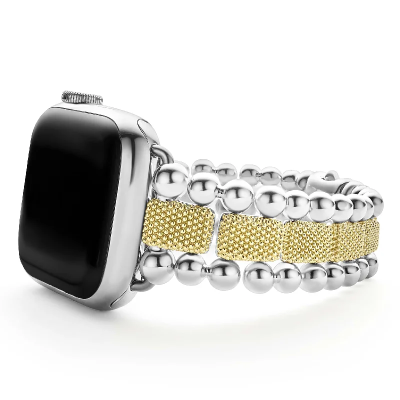 ladies pearl bangles-Smart Caviar 18K Gold and Sterling Silver Caviar Beaded Watch Bracelet-38-45mm