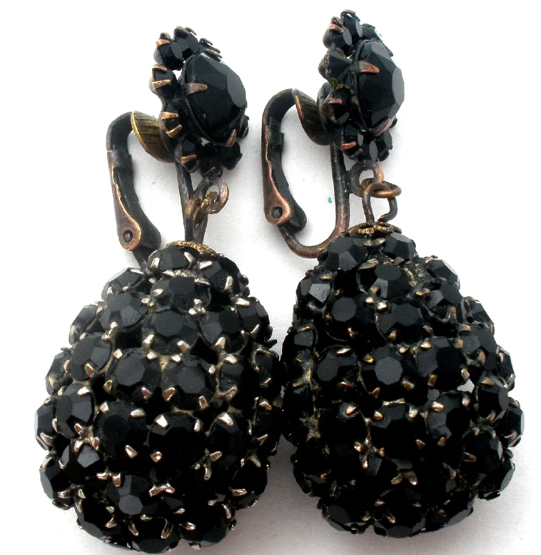 ladies elegant earrings-Vintage Black Rhinestone Dangle Earrings