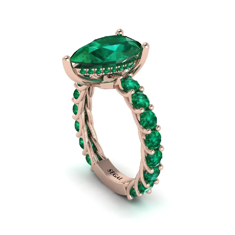 stackable engagement rings for ladies-14K Gold Pear-Shaped Emerald Engagement Ring - Raquel No. 20