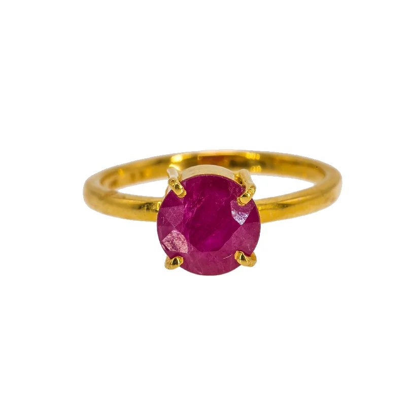 ladies handcrafted rings-22K Yellow Gold Ruby Ring W/ Classic Prong Set