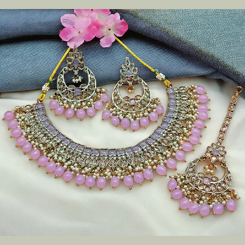 ladies adjustable necklaces-Gehana Mahal Gold Plated Crystal Stone Pearl And Beads Necklace Set