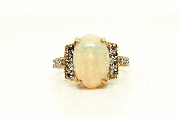 ladies eternity rings-Opal And Pave Diamond Ring Ad No. 0806