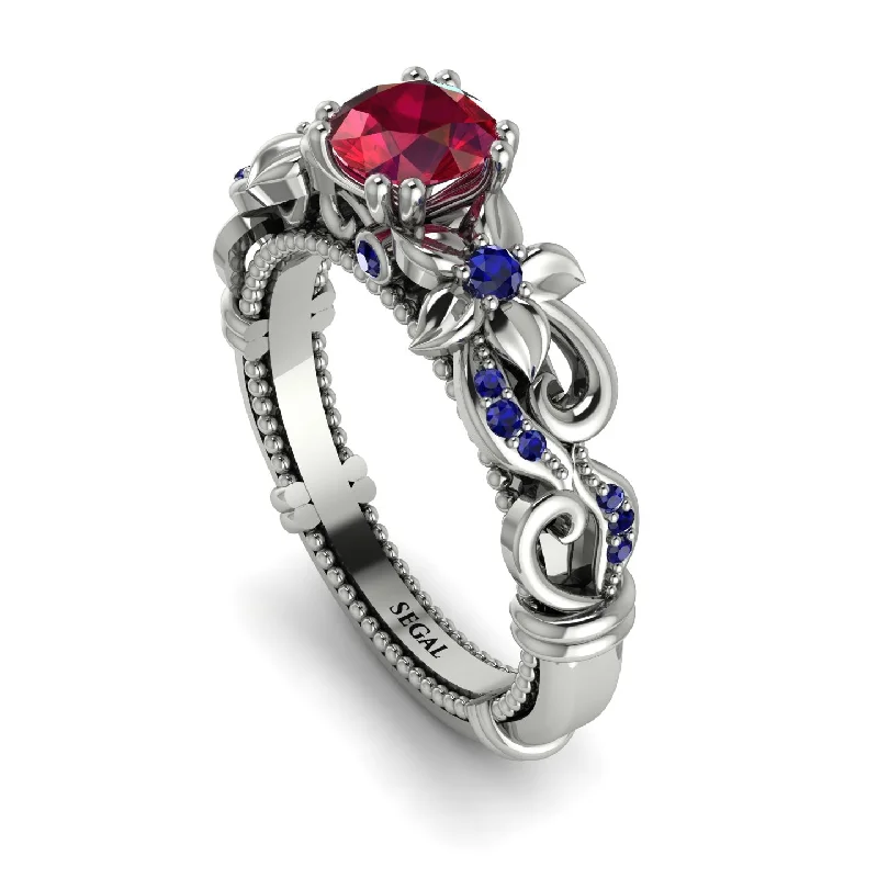 stunning ladies engagement rings-Vintage Flower Openwork Gold Ruby Engagement Ring - Ann No. 72