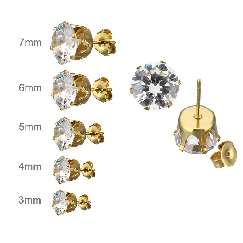 ladies chic earrings-Sexy Sparkles Jewelry Stainless Steel Womens Stud Earrings Cubic Zirconia Inlaid,3mm-7mm 5 Pairs