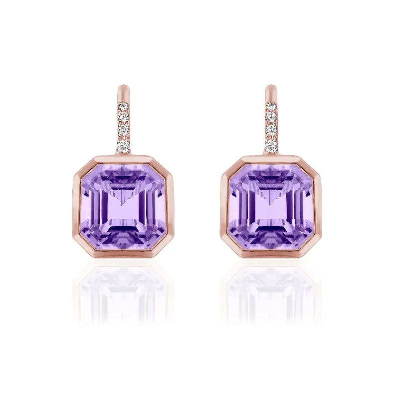 ladies hanging earrings-Asscher-Cut Drop Earrings with Diamonds