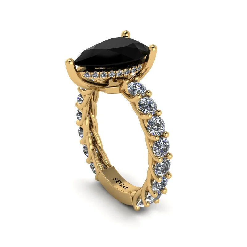 unique gemstone ladies engagement rings-14K Gold Pear-Shaped Black Diamond Engagement Ring - Raquel No. 7