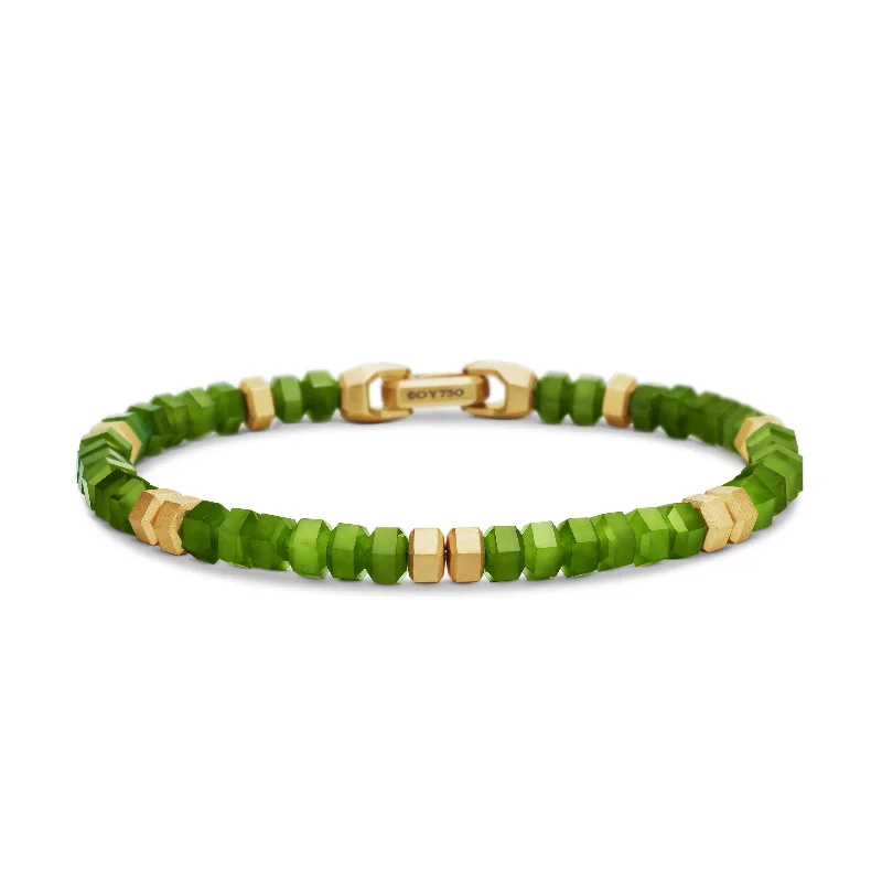 ladies sterling silver bracelets-Hex Bead Bracelet with Nephrite Jade and 18K Yellow Gold\, 6mm