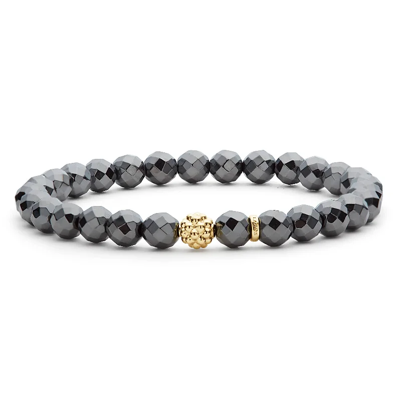 ladies silver bangles with charms-Caviar Icon Hematite Gold Station Bead Bracelet