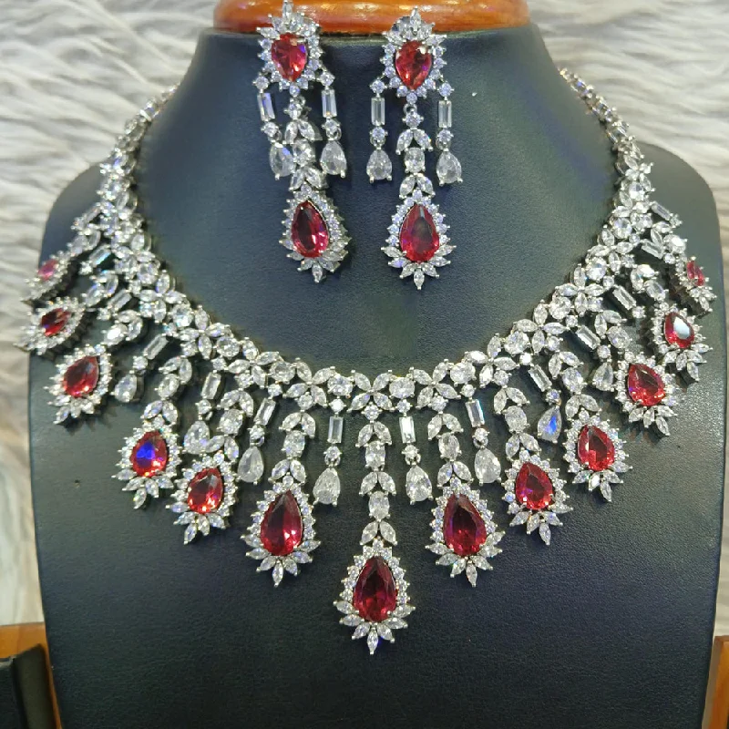 ladies geometric necklaces-Jain Jewellers Silver Plated AD Stone Choker Necklace Set