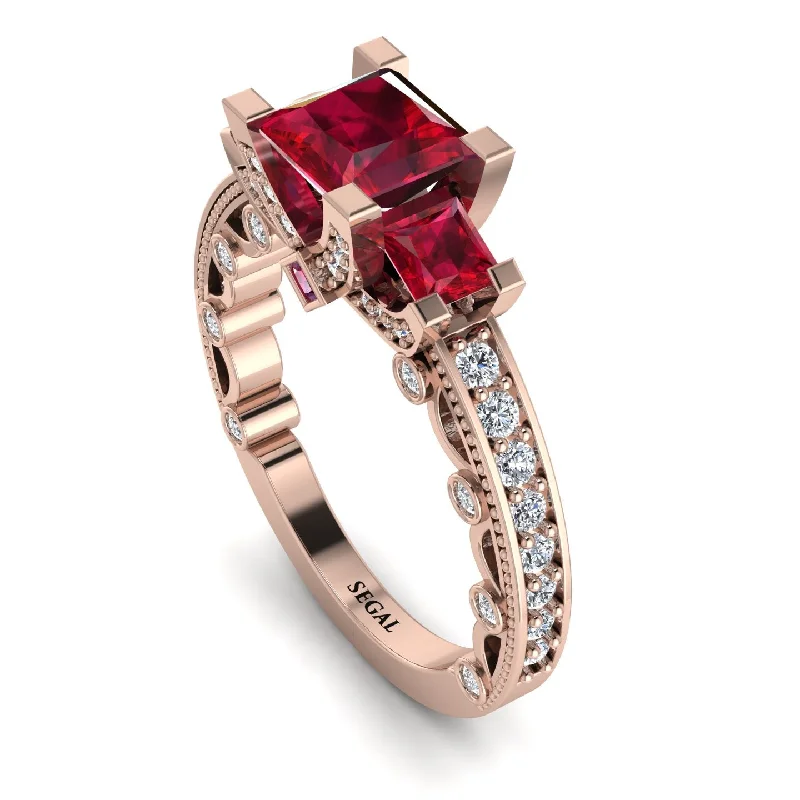 engagement rings for ladies with rubies-Modern Geometric Ruby Gold Engagement Ring - Beverly No. 11