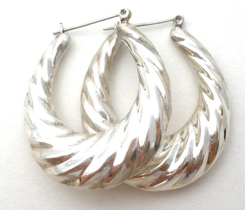 ladies heart-shaped earrings-Sterling Silver Shrimp Hoop Earrings Vintage