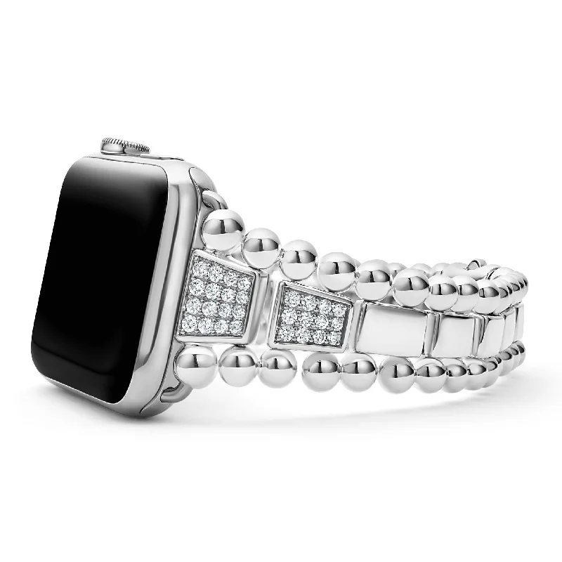 ladies vintage bracelets-Smart Caviar Sterling Silver Half Diamond Watch Bracelet-42-49mm