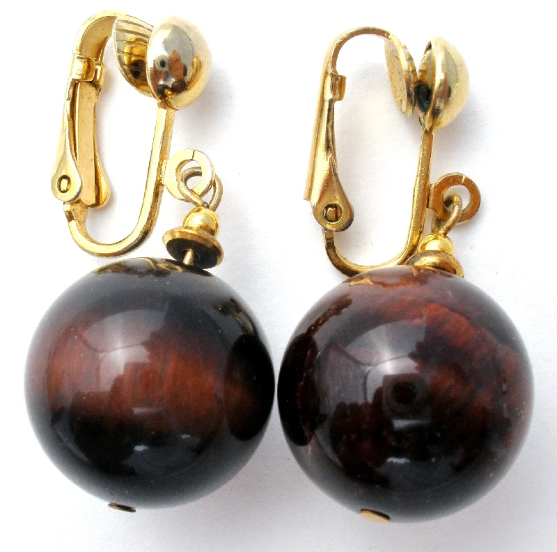 ladies diamond stud earrings-Vintage Tiger's Eye Bead Dangle Earrings