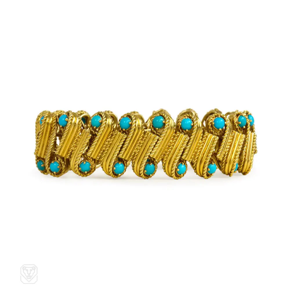 ladies bold bangles-Gold and turquoise bracelet, Cartier