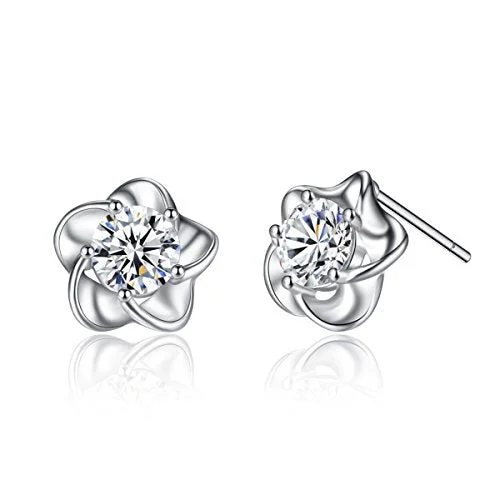 ladies gold gemstone earrings-Sexy Sparkles Ear Post Stud Earrings Cubic Zirconia Flower earrings jewelry for girls teens & women