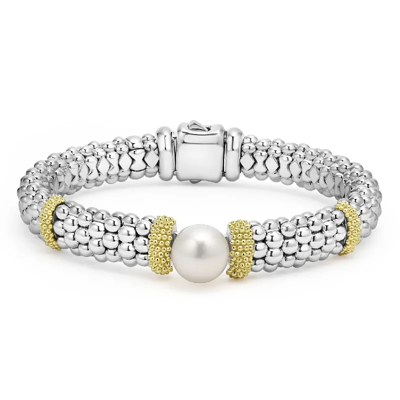 ladies friendship bracelets-Luna Two-Tone Pearl Caviar Bracelet | 9mm