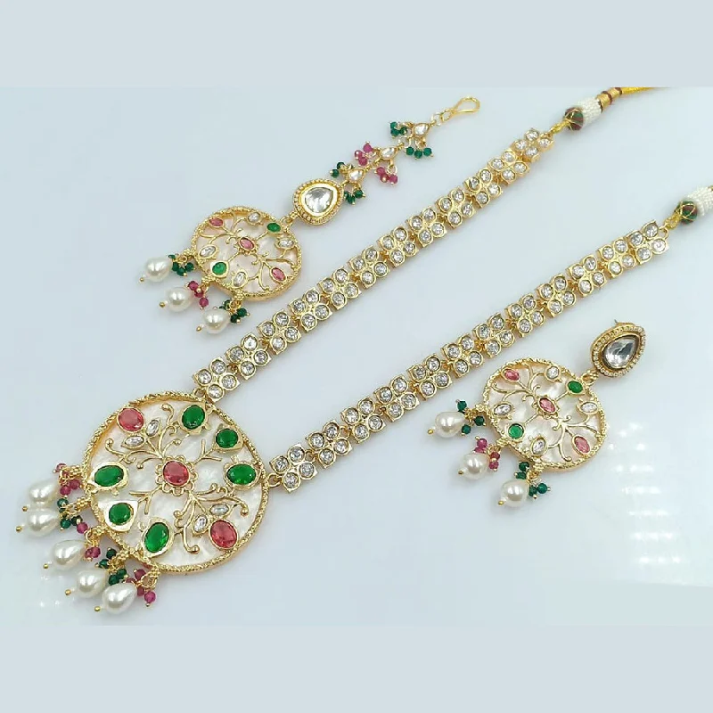 ladies choker necklaces-Rani Sati Jewels Gold Plated Kundan And Reverse AD Necklace Set