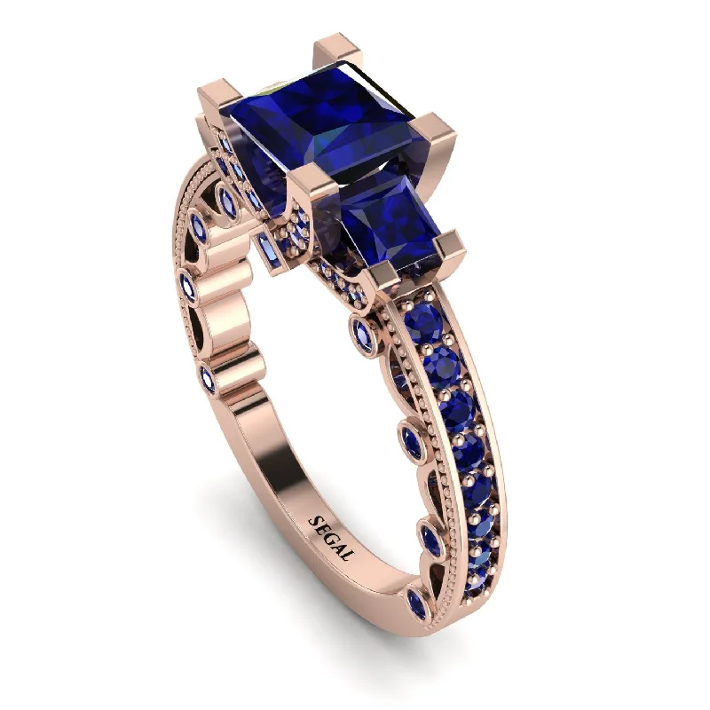 halo ladies engagement rings-Modern Geometric Sapphire Gold Engagement Ring - Beverly No. 74