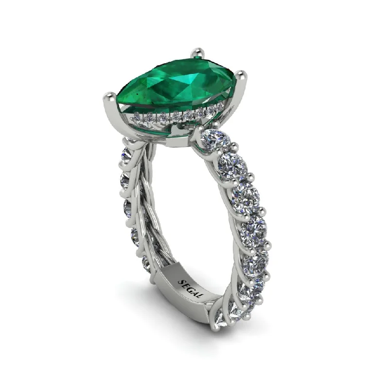 elegant ladies engagement rings-14K Gold Pear-Shaped Emerald Engagement Ring - Raquel No. 6