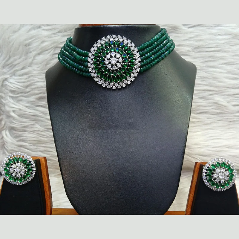 ladies chunky necklaces-Jain Jewellers Silver Plated AD Choker Necklace Set