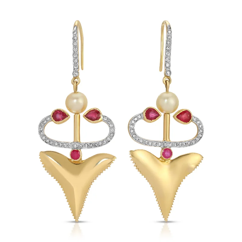 ladies bridal hoop earrings-Gold Shark Tooth Stone Statement Earrings