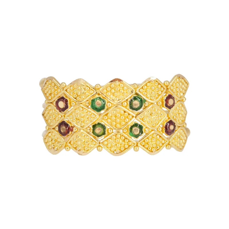 ladies men’s style rings-22K Yellow Gold Ring W/ Handpainted Enamel