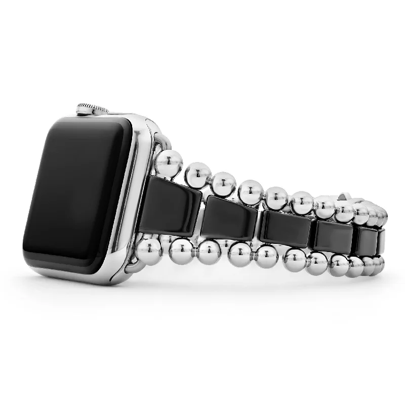 ladies cuff bracelets-Smart Caviar Black Ceramic and Stainless Steel Watch Bracelet-42-49mm