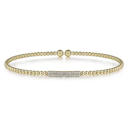 ladies stackable bangles-14K Yellow Gold Bujukan Bead Cuff Bracelet with 0.13cttw Diamonds