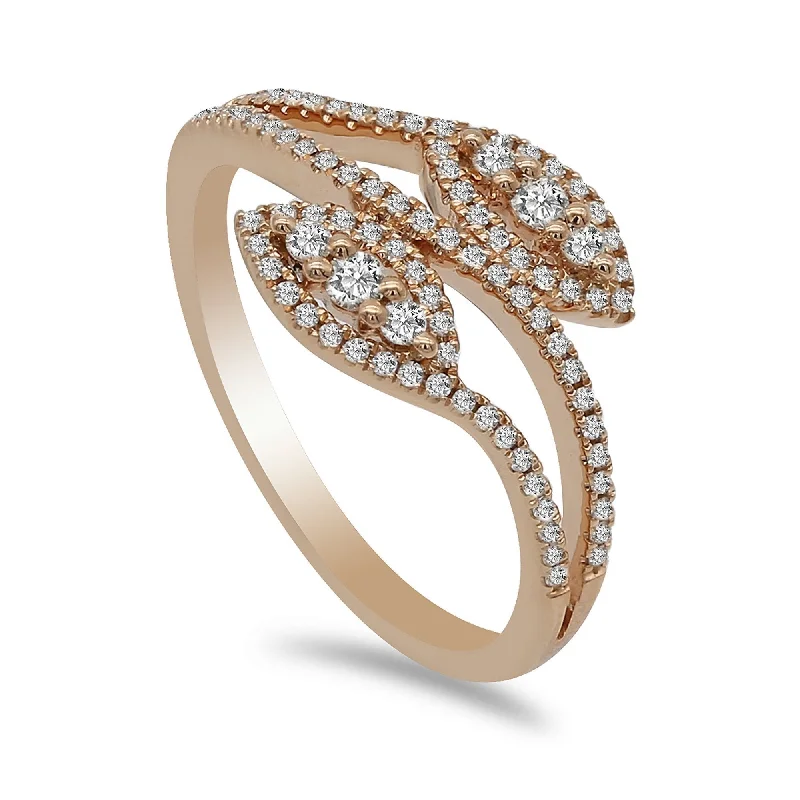 ladies oval rings-0.32CT Bisou Leaf Diamond Ring in 14K Rose Gold