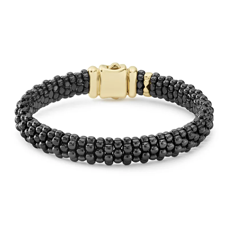 ladies twisted bracelets-Black Caviar 18K Gold Black Ceramic Beaded Bracelet