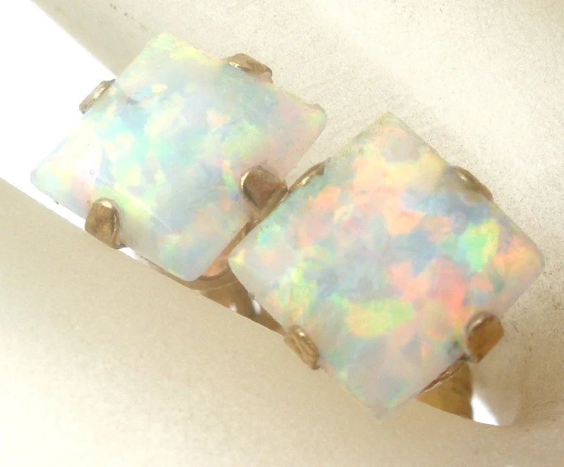 ladies bold earrings-Opal Earrings 10K Gold Studs Vintage