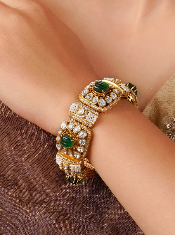 ladies crystal bangles for women-Green Color Gold Plated Moissanite Bracelet - MO-BRAC1GR