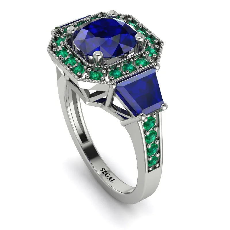 stunning ladies engagement rings-Modern Halo Princess Cut Sapphire Stone Engagement Ring - Doris No. 30